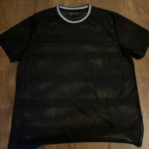 INC International Concepts Black sheer striped Short Sleeve T-Shirt Mens Size L